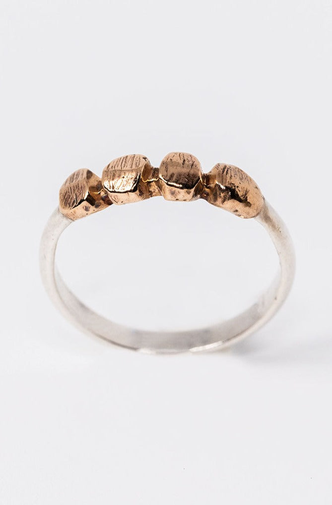 Bronze and Silver Pebble Ring, mixed metal stacking ring by jewelry designer Alison Jefferies for J'Adorn Designs