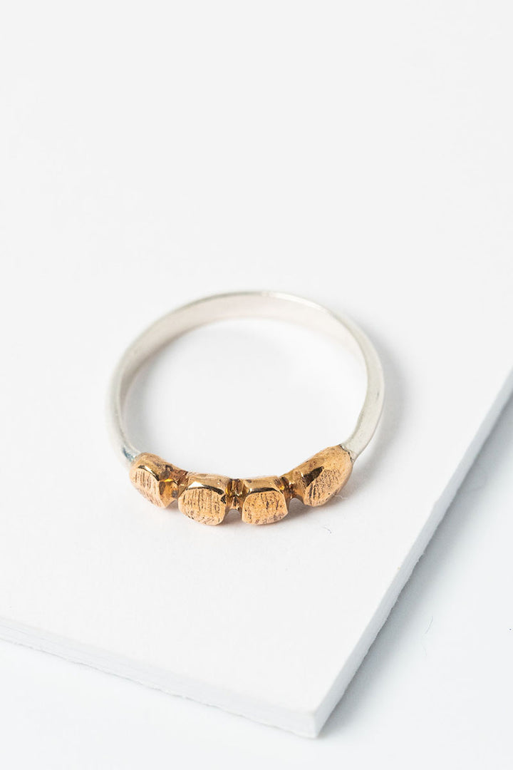 Bronze and Silver Pebble Ring, mixed metal stacking ring by jewelry designer Alison Jefferies for J'Adorn Designs