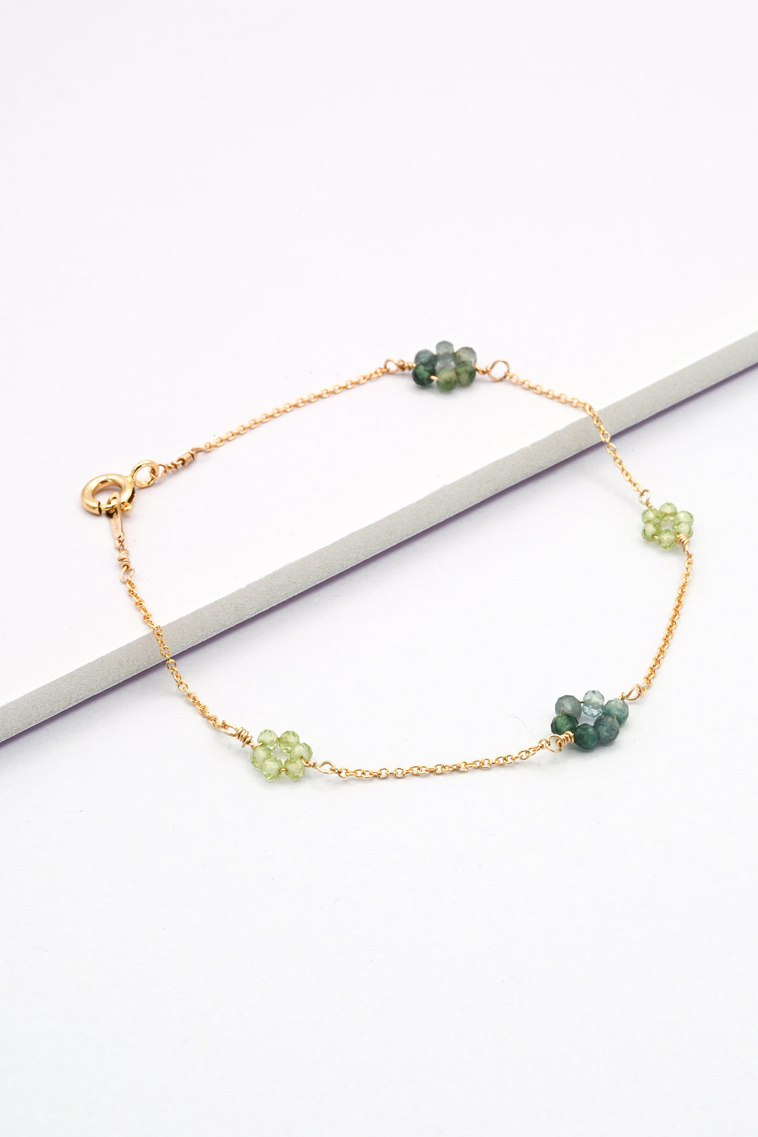 Daisy Chain Bracelet in Gold with Green Peridots & Tourmalines