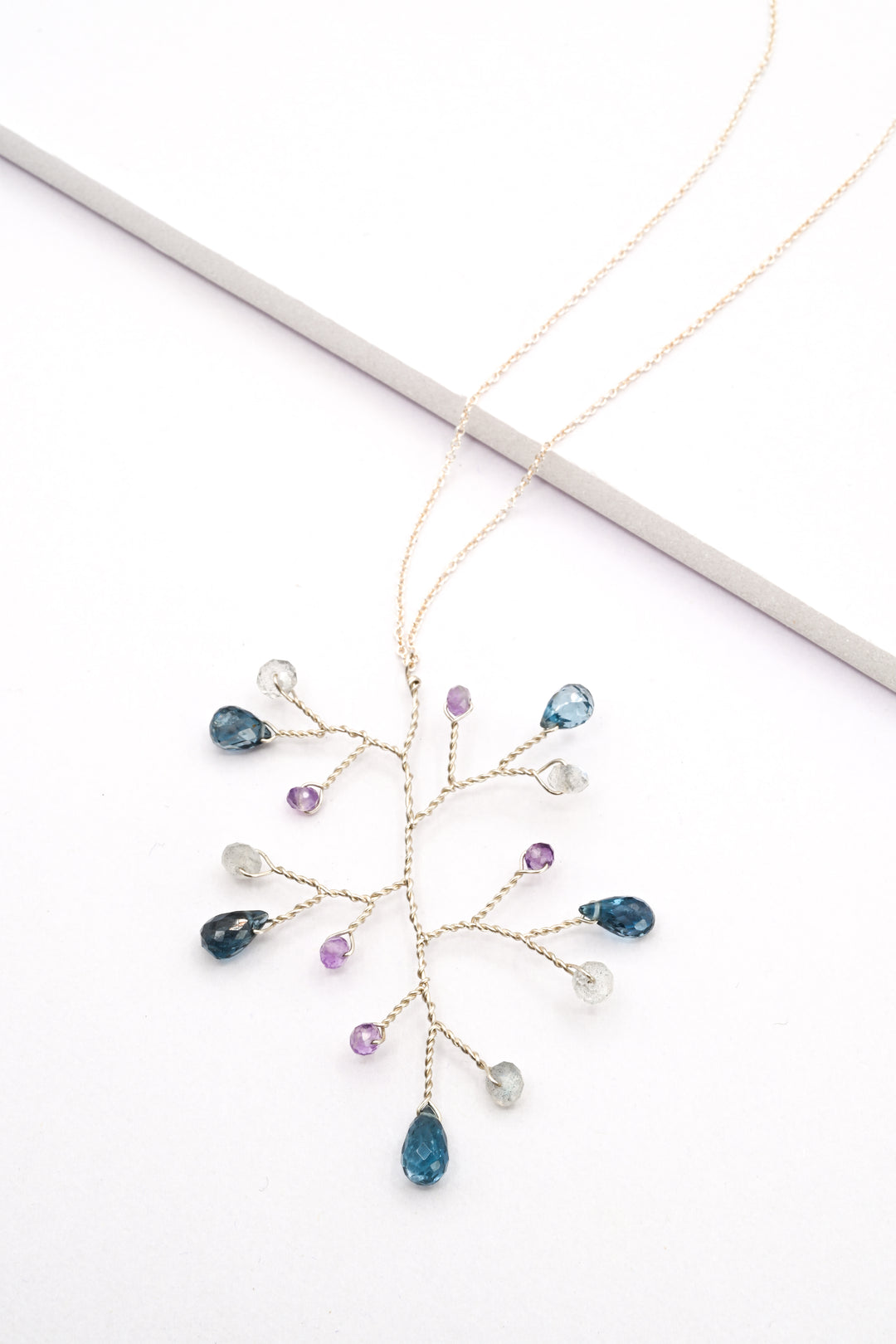 London Blue Topaz Gemstone Branch Necklace