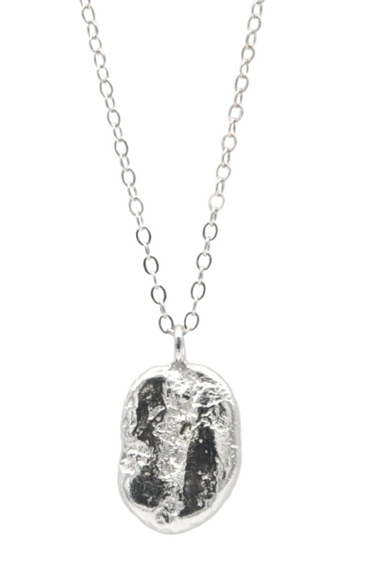 Artisan handcrafted short necklace by J'Adorn Designs artist Alison Jefferies. One bronze cast coffee bean pendant necklace with a black sterling silver chain. Perfect gift for a coffee lover!