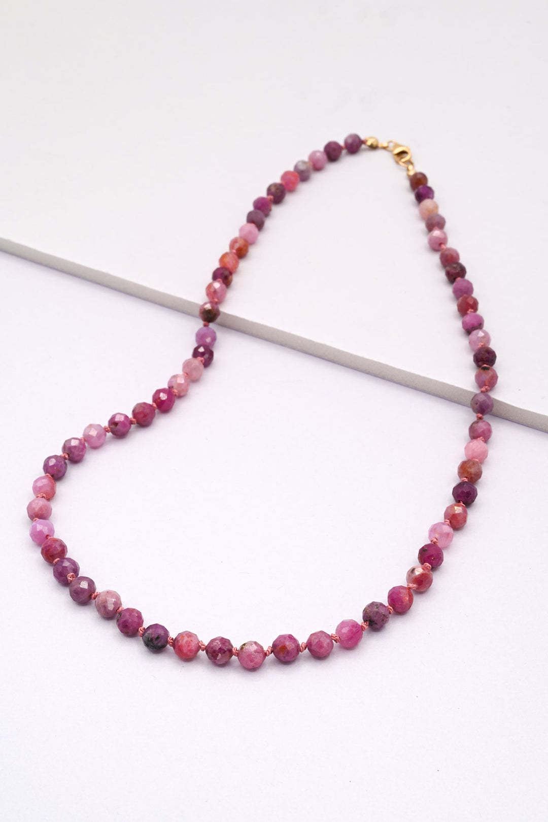 Strung natural pink ruby beaded necklace by J'Adorn Designs