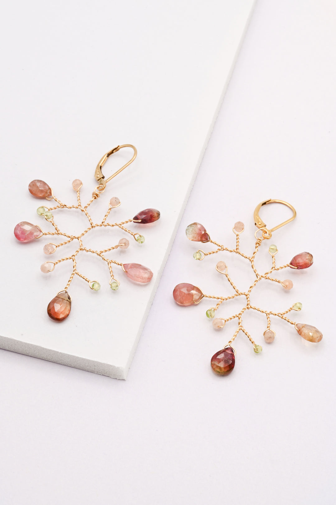 Watermelon Tourmaline Gemstone Branch Earrings