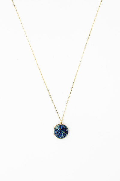 Teal Druzy Necklace in Gold