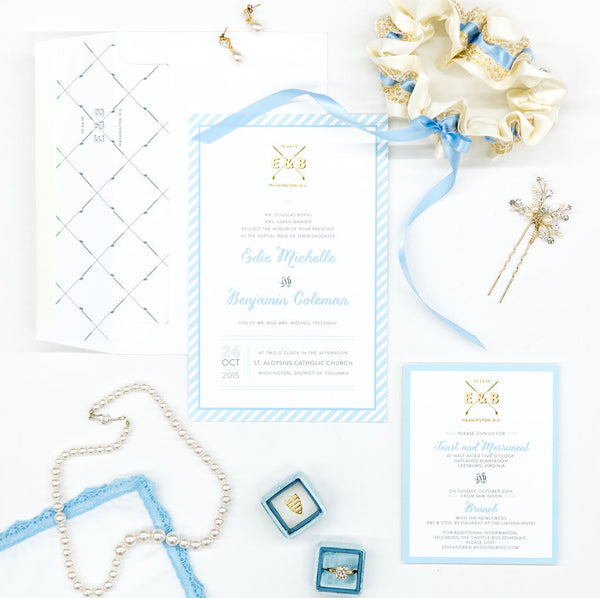 Classic pearl wedding necklace, something blue wedding details inspiration featuring J'Adorn Designs and The Garter Girl