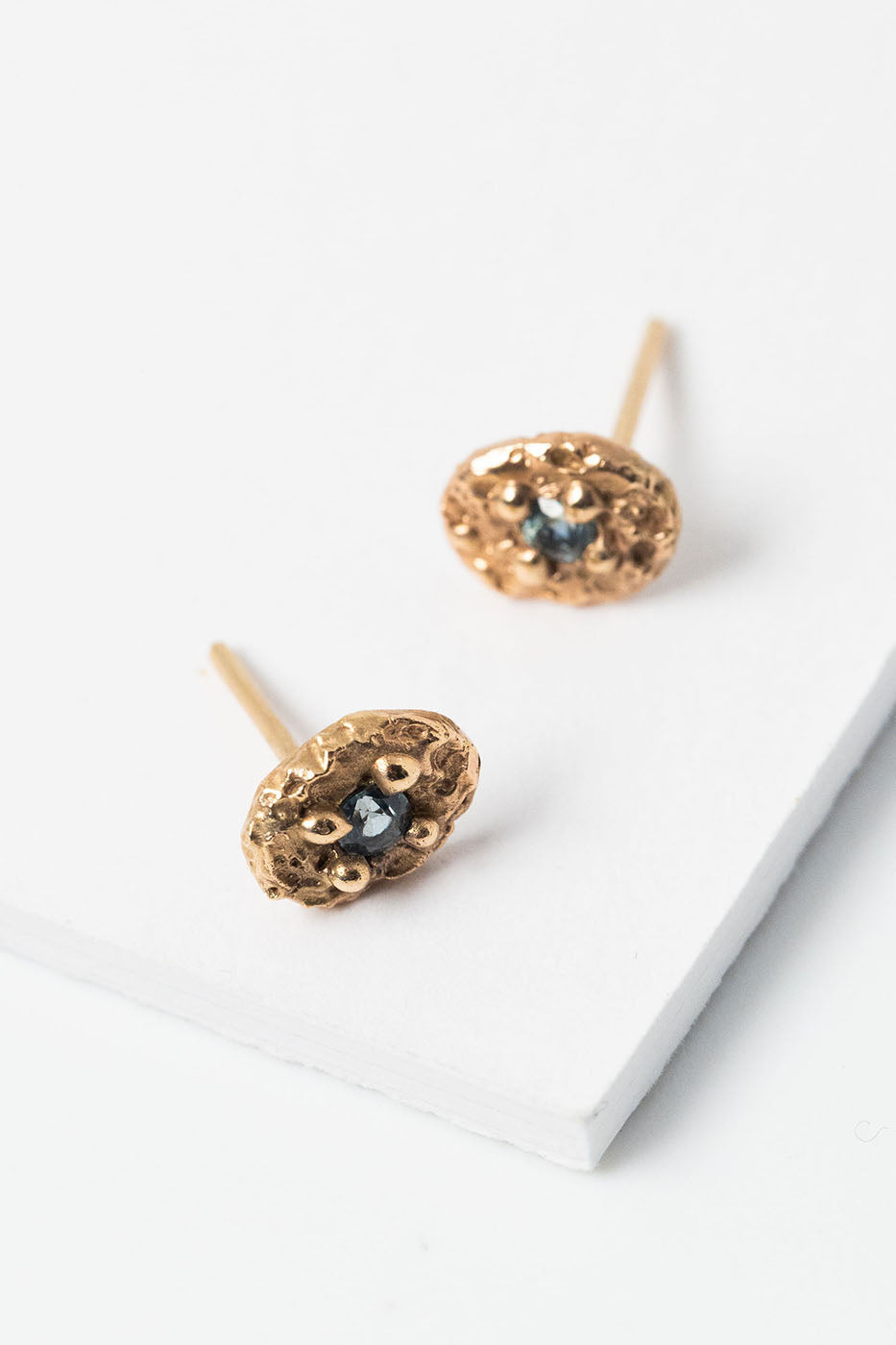 Square gold druzy stud earrings in sterling silver bezel. New jewelry designs by Alison Jefferies for J'Adorn Designs.