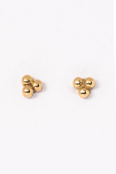 14k gold tiny triad stud earrings, small post earrings for everyday wear or extra piercings by custom jeweler Alison Jefferies for J'Adorn Designs