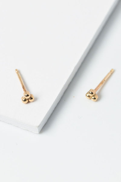 Tiny Gold Triad Post Earrings - Pair or Single