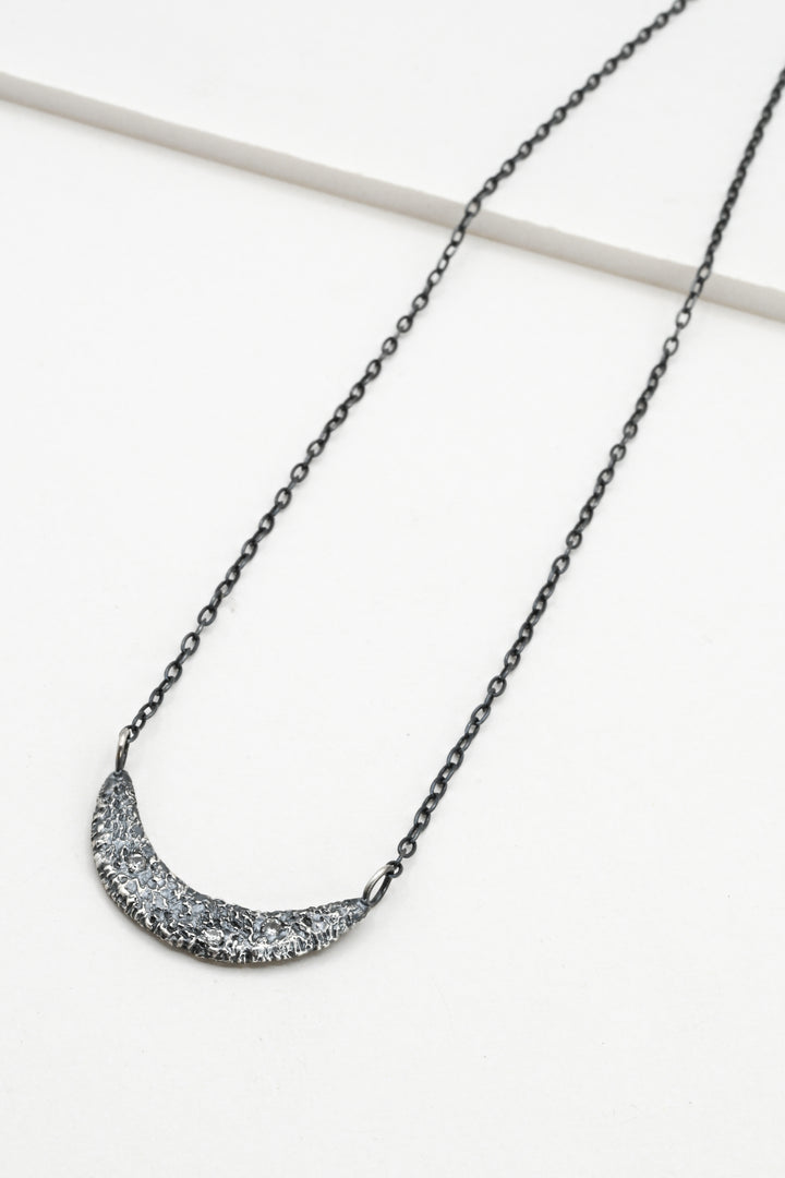 Textured oxidized silver collar necklace with three white sapphires 