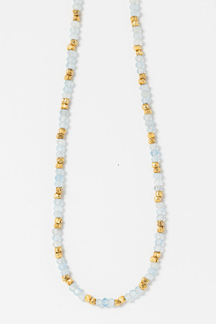 Aquamarine and gold beaded necklace by Alison Jefferies for J'Adorn Designs jewelry
