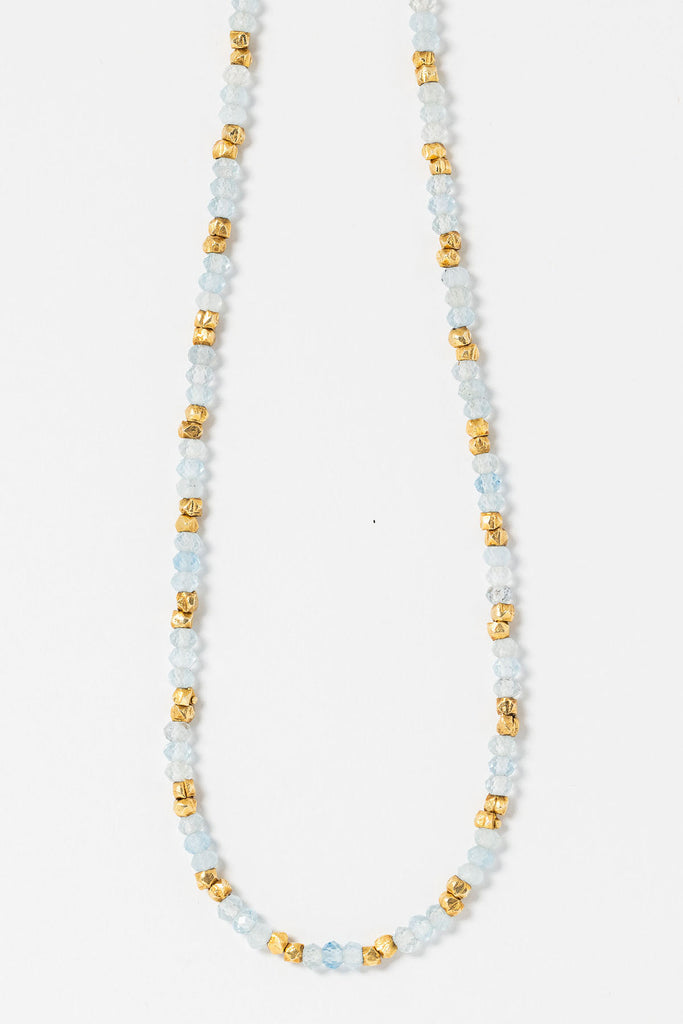 Aquamarine and gold beaded necklace by Alison Jefferies for J'Adorn Designs jewelry