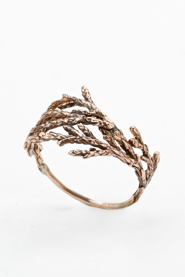 Cast bronze juniper leaf ring made from a real plant piece by J'Adorn Designs 