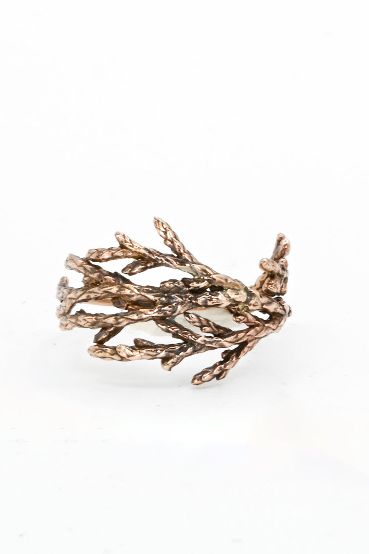 Cast bronze juniper leaf ring made from a real plant piece by J'Adorn Designs 