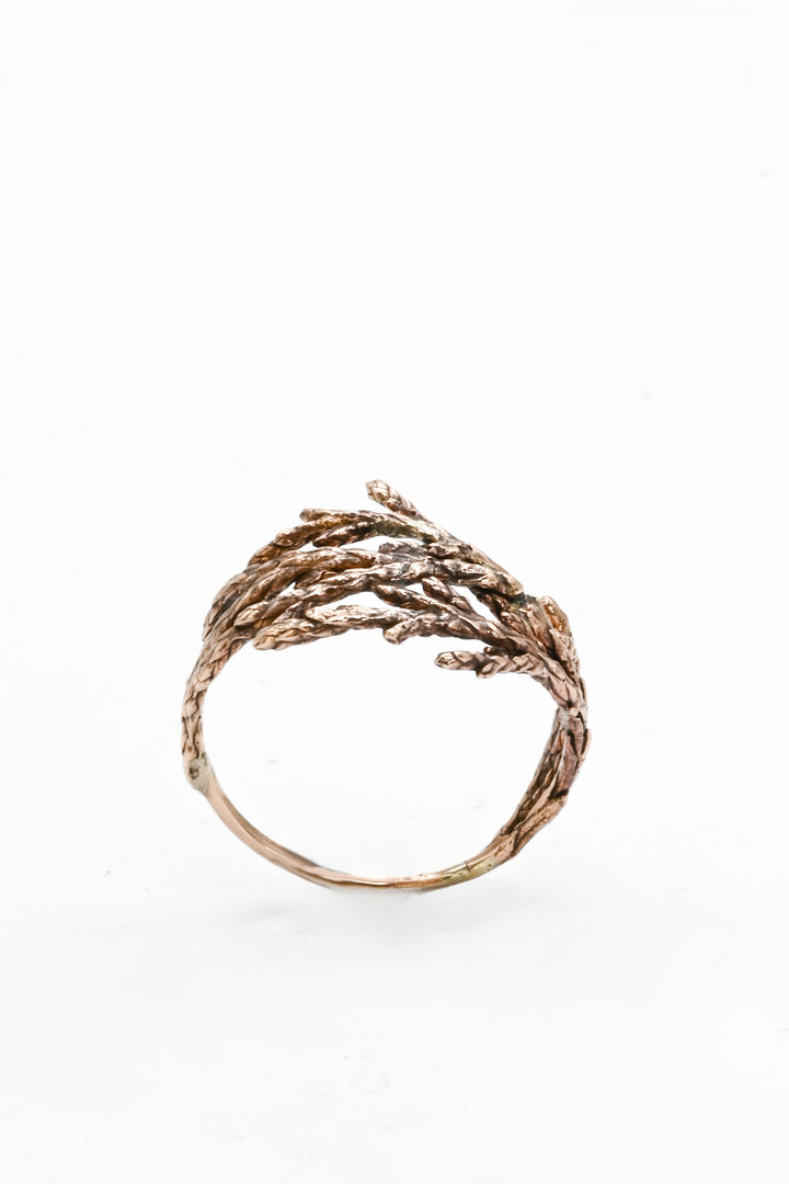Cast bronze juniper leaf ring made from a real plant piece by J'Adorn Designs 