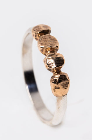 Bronze and Silver Pebble Ring, mixed metal stacking ring by jewelry designer Alison Jefferies for J'Adorn Designs