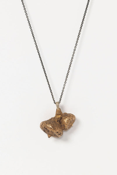 Cast Bronze Acorns Pendant on Long Oxidized Silver Chain by Alison Jefferies for J'Adorn Designs
