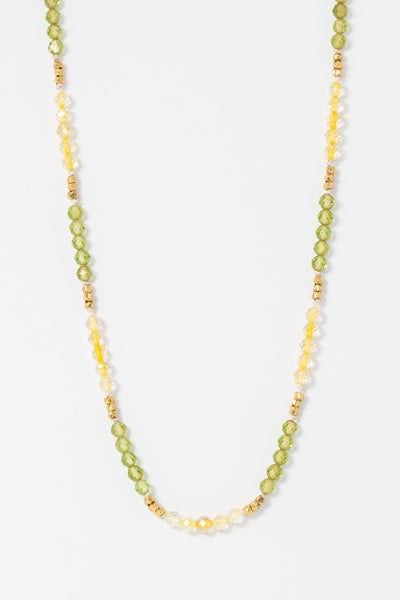 Citrine and peridot beaded necklace with faceted gold beads. Colorblock gemstone layering necklace by Alison Jefferies for J'Adorn Designs jewelry.