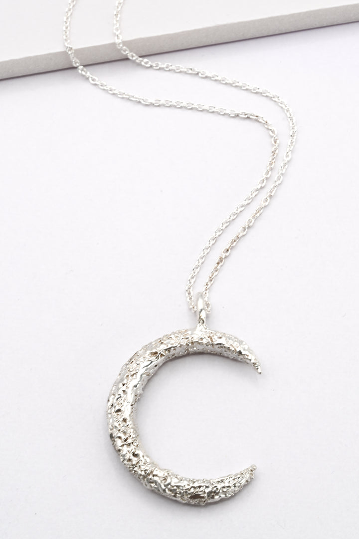 Large Silver Moon Pendant Necklace