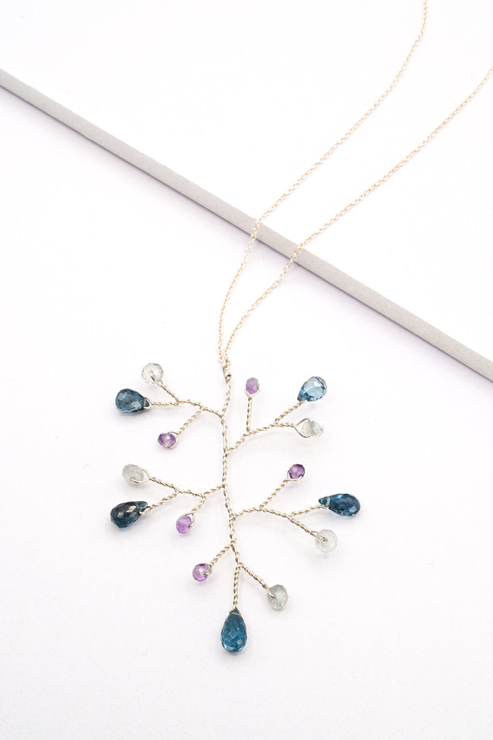 London Blue Topaz Gemstone Branch Necklace