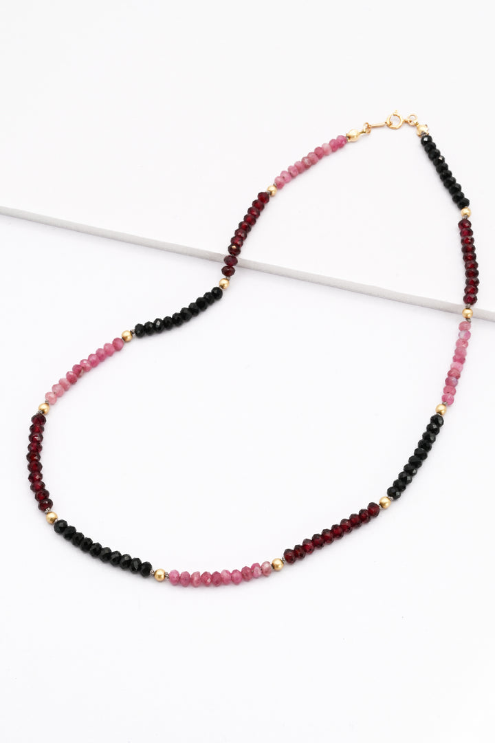 Pink Ombre & Gold Beaded Gemstone Necklace