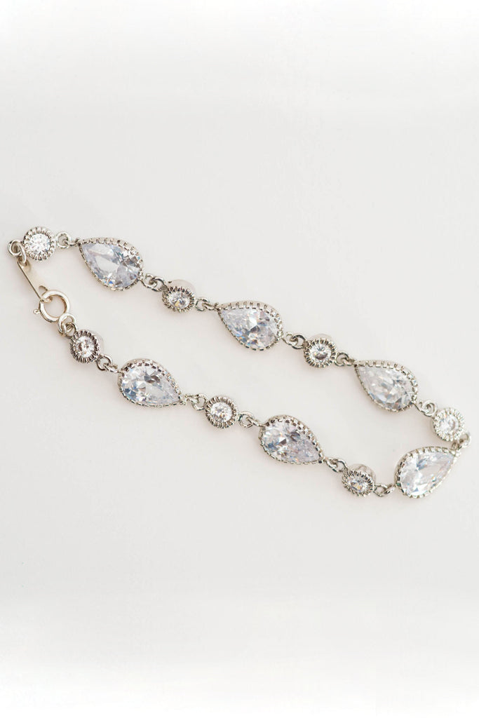 Posh bridal bracelet, pear shaped crystal and silver wedding bracelet by J'Adorn Designs wedding jewelry made in Maryland