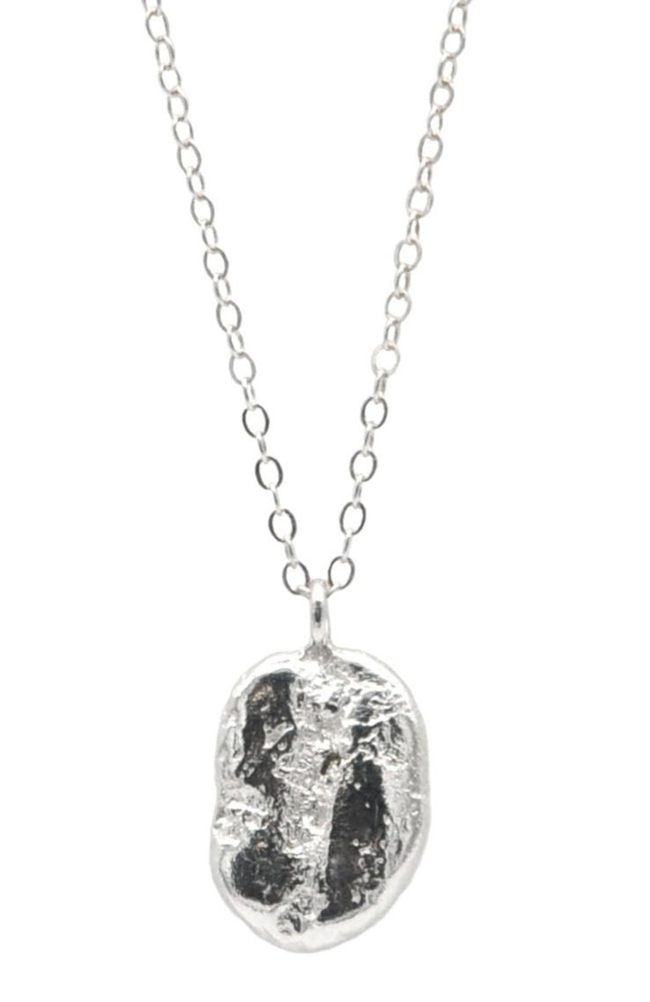 Artisan handcrafted short necklace by J'Adorn Designs artist Alison Jefferies. One bronze cast coffee bean pendant necklace with a black sterling silver chain. Perfect gift for a coffee lover!