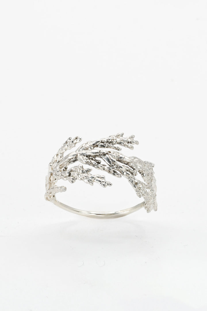 Cast silver evergreen leaf ring by J'Adorn Designs