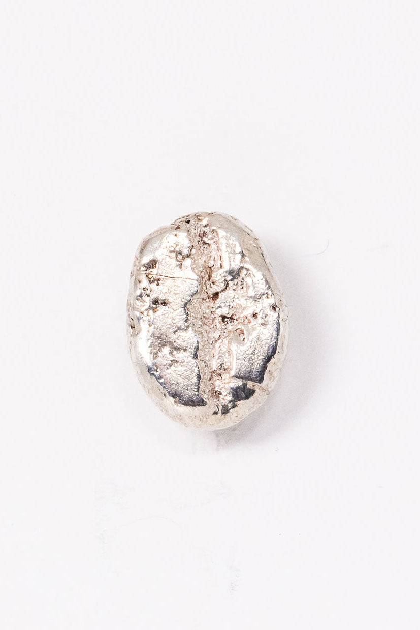 Sterling silver coffee bean stud earring; single post earring for mix and match style and gender inclusive fashion.