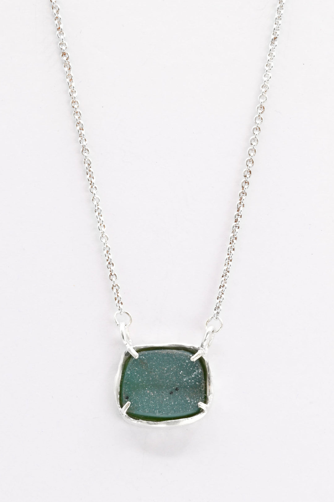 Teal druzy pendant necklace with a delicate sterling silver chain by J'Adorn Designs