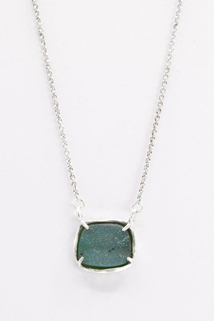 Teal druzy pendant necklace with a delicate sterling silver chain by J'Adorn Designs