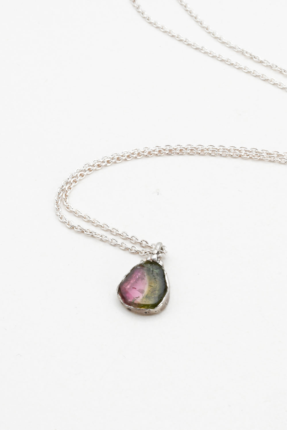 Watermelon tourmaline slice pendant in sterling silver by J'Adorn Designs
