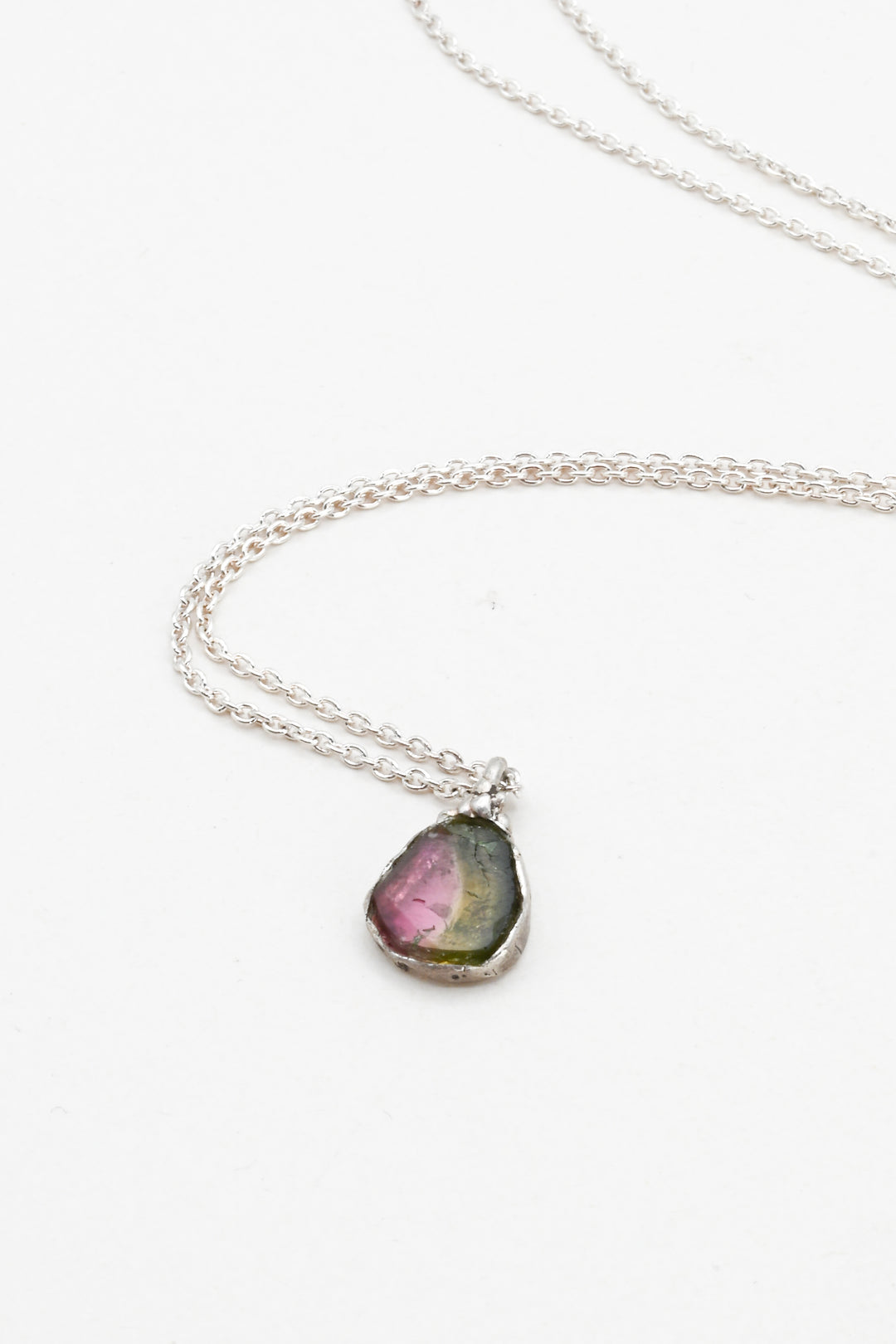 Watermelon tourmaline slice pendant in sterling silver by J'Adorn Designs