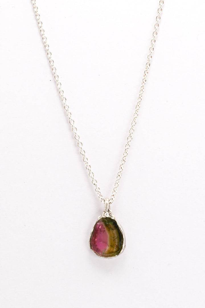 Watermelon tourmaline slice pendant in sterling silver by J'Adorn Designs