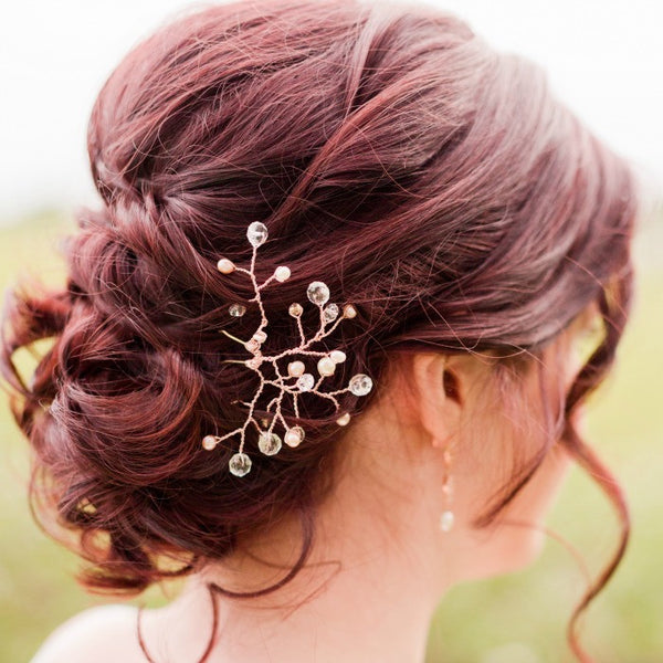Rose gold bridal hairpiece with pearls and crystals by J'Adorn Designs