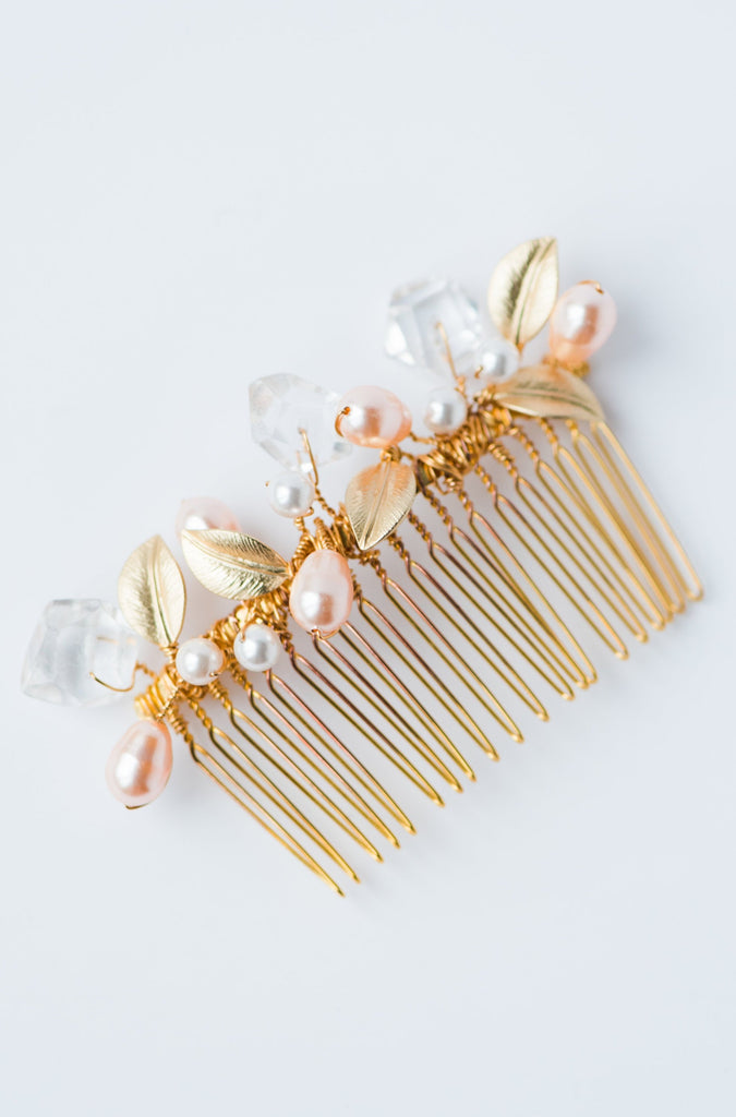 Crystal Gem Garden Comb in Blush and Gold