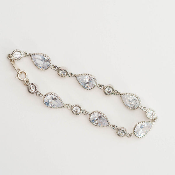 Pear shape bridal bracelet with sparkling crystal connectors in silver by J'Adorn Designs
