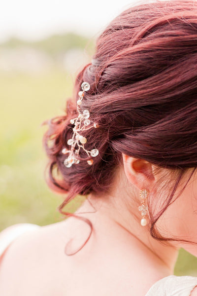 Pearl rose gold bridal hairpiece with pearls and crystals by J'Adorn Designs