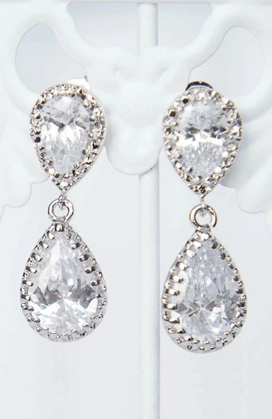 Glam bridal earrings, sparkly wedding earrings, double teardrop earrings by J'Adorn Designs