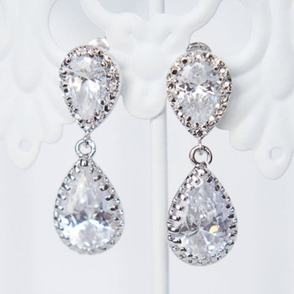 Glam bridal earrings, sparkly wedding earrings, pear shape earrings by J'Adorn Designs