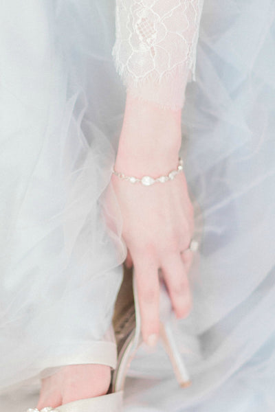 Pretty bridal bracelet with blue wedding dress, J'Adorn Designs custom jewelry
