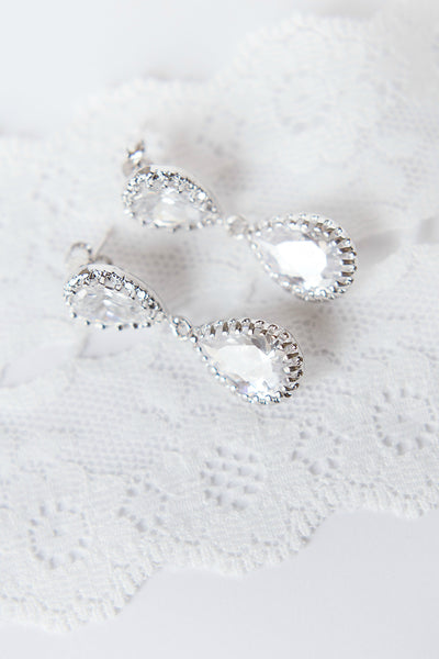 Glam bridal earrings, sparkly wedding earrings, pear shape earrings by J'Adorn Designs