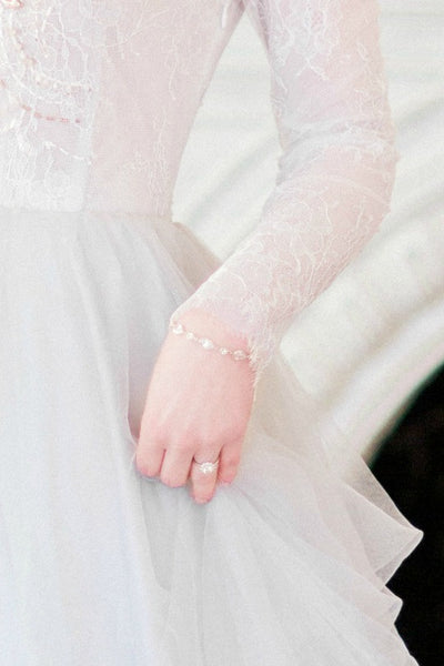 Pretty bridal bracelet with blue wedding dress, J'Adorn Designs custom jewelry