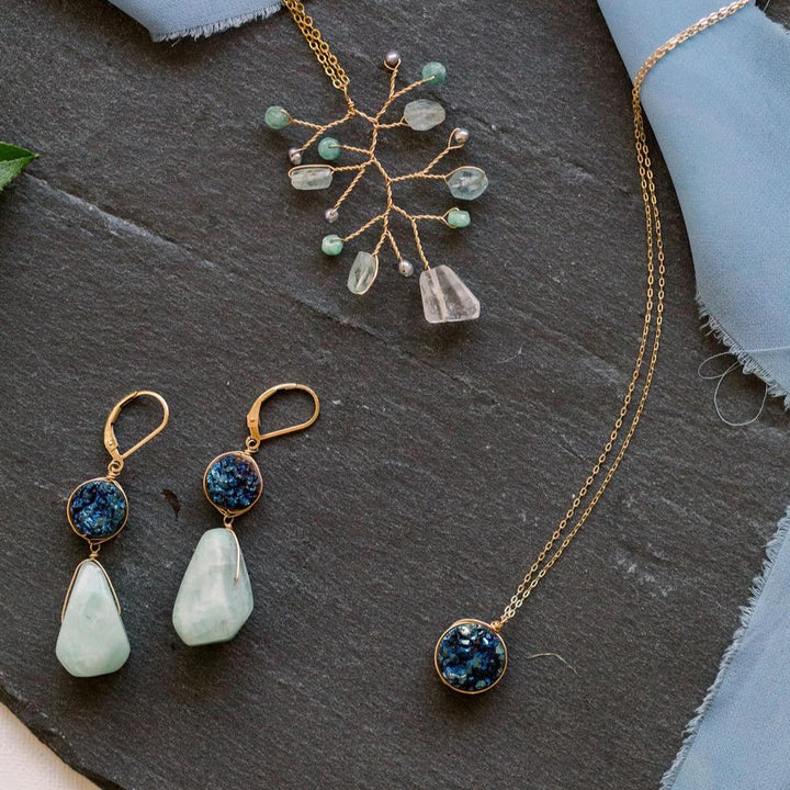 Teal Druzy Necklace in Gold