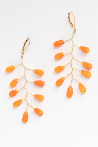 Handcrafted gemstone statement earrings, coral branch earrings in gold, lightweight statement earrings by J'Adorn Designs artisan jewelry