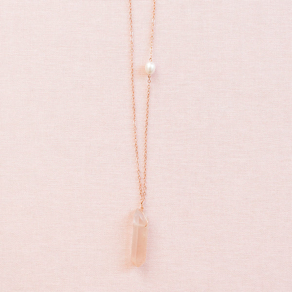 Raw crystal spike necklace, pink and rose gold crystal spike necklace, rose quartz spike necklace by J'Adorn Designs custom jeweler