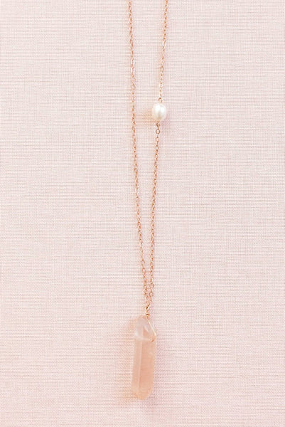 Raw crystal spike necklace, pink and rose gold crystal spike necklace, rose quartz spike necklace by J'Adorn Designs custom jeweler