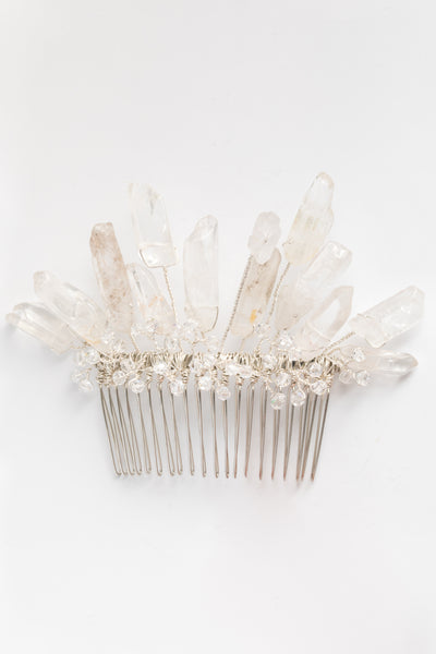 Crystal spikes hair comb, alternative bridal headpiece with crystal quartz spikes in silver, J'Adorn Designs custom jewelry