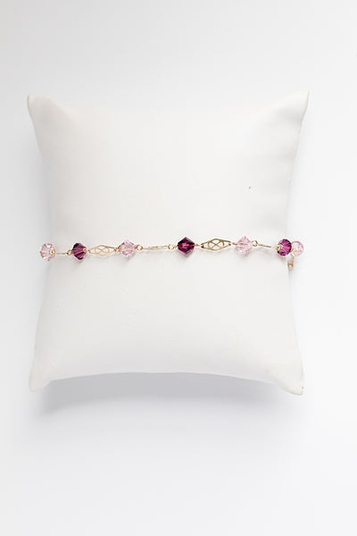 Amethyst and lilac purple bracelet, delicate gold link bracelet with Swarovski crystals, J'Adorn Designs custom jeweler