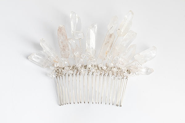 Crystal spikes hair comb, alternative bridal headpiece with crystal quartz spikes in silver, J'Adorn Designs custom jewelry