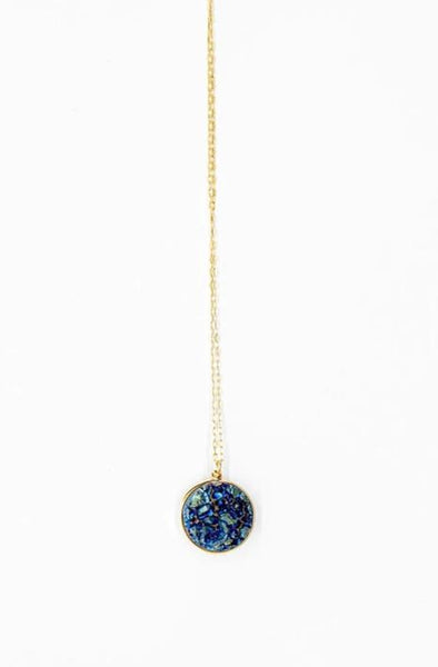 Teal Druzy Necklace in Gold